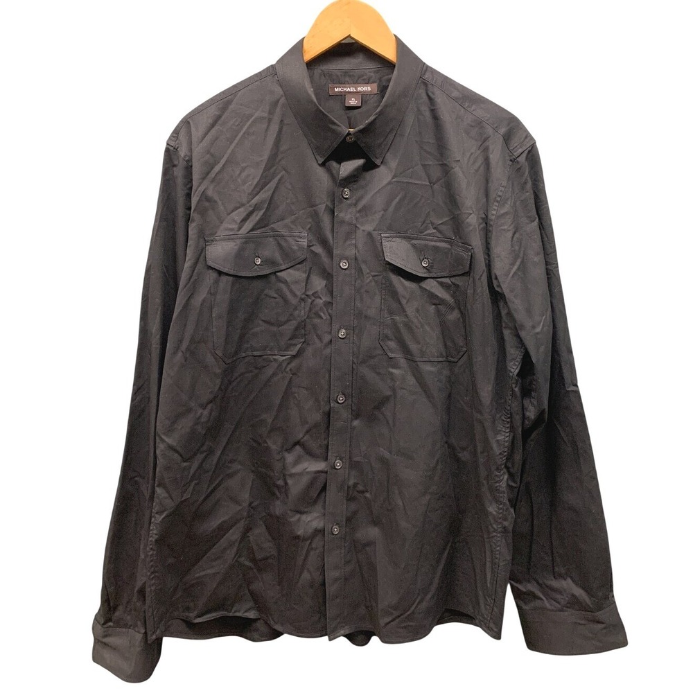 Michael Kors Dress Shirt Men's XL Black Slim Fit Formal Business Classic Top